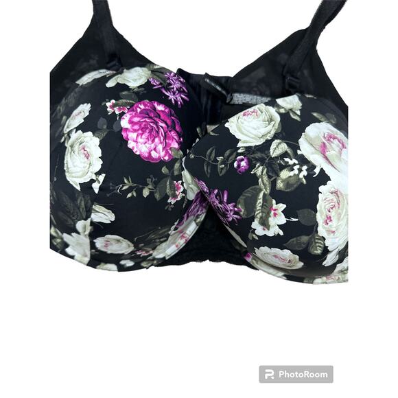 Torrid Curve Floral Black Pink Underwire Lace Padded Push Up Bra Size 40DD - Picture 2 of 5